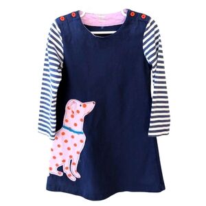 Little Bity Collection Navy Dress with Striped Sleeves Cotton Size 5T